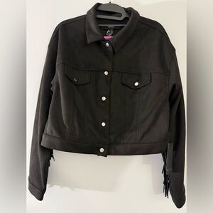 Forever 21 Black Fringed Cropped Jacket with Silver Buttons